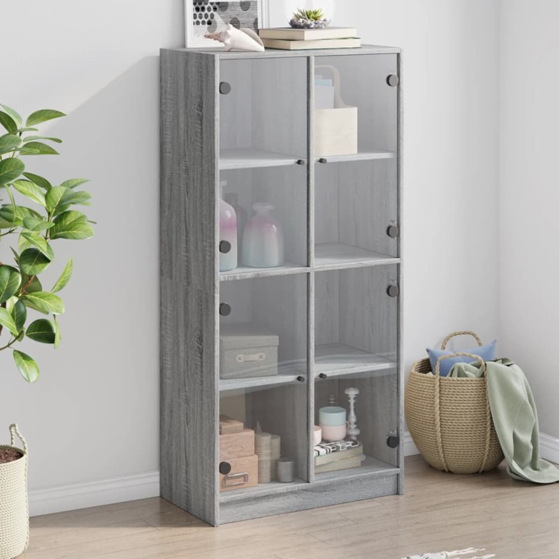 vidaXL Highboard mit Türen Grau Sonoma 68x37x142 cm Holzwerkstoff vidaXL Highboard mit Türen Grau Sonoma 68x37x142 cm Holzwerkstoff