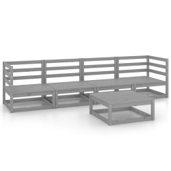 5-tlg. Garten-Lounge-Set Grau Kiefer Massivholz