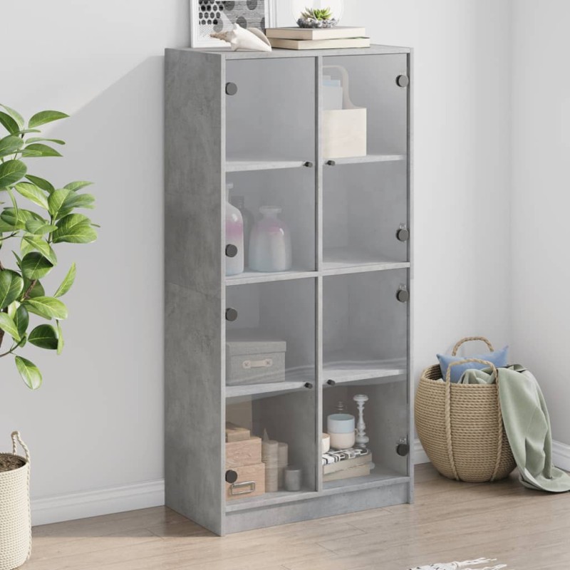 vidaXL Highboard mit Türen Betongrau 68x37x142 cm Holzwerkstoff vidaXL Highboard mit Türen Betongrau 68x37x142 cm Holzwerkstoff