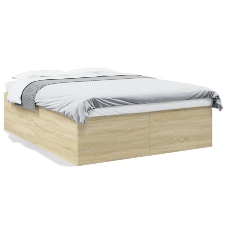 vidaXL Bettgestell Sonoma-Eiche 150x200 cm Holzwerkstoff