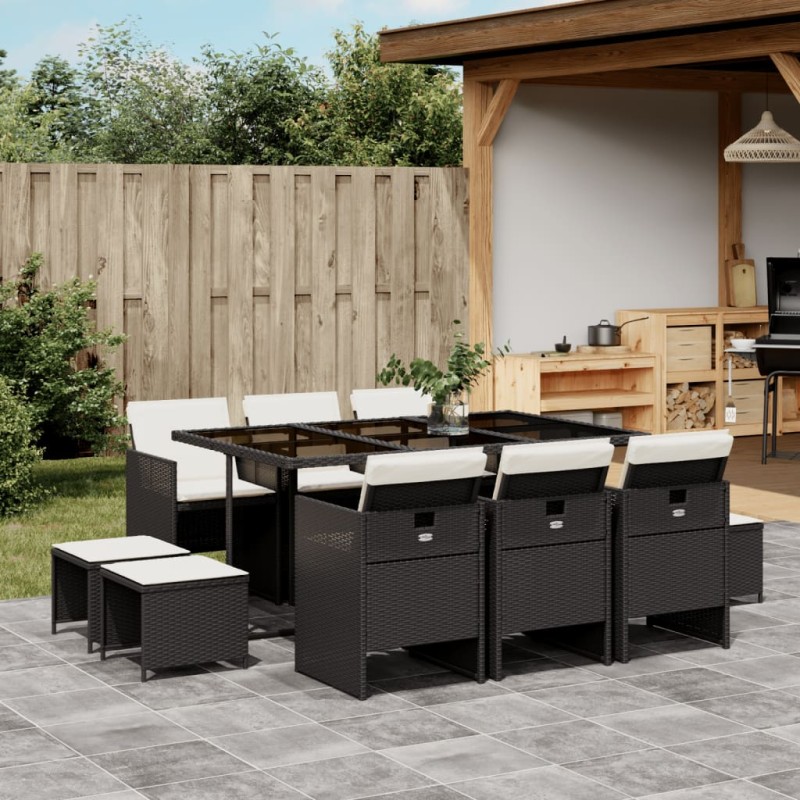 vidaXL 11-tlg. Garten-Essgruppe mit Kissen Schwarz Poly Rattan vidaXL 11-tlg. Garten-Essgruppe mit Kissen Schwarz Poly Rattan