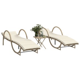 vidaXL Sonnenliegen 2 Stk. mit Tisch Beige Poly Rattan