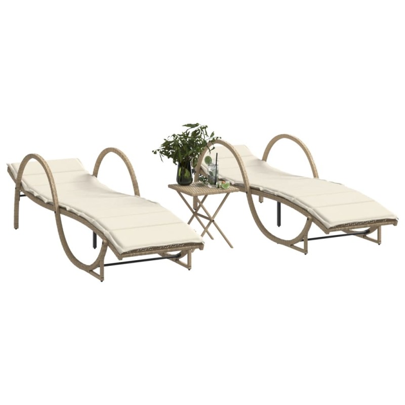 vidaXL Sonnenliegen 2 Stk. mit Tisch Beige Poly Rattan vidaXL Sonnenliegen 2 Stk. mit Tisch Beige Poly Rattan