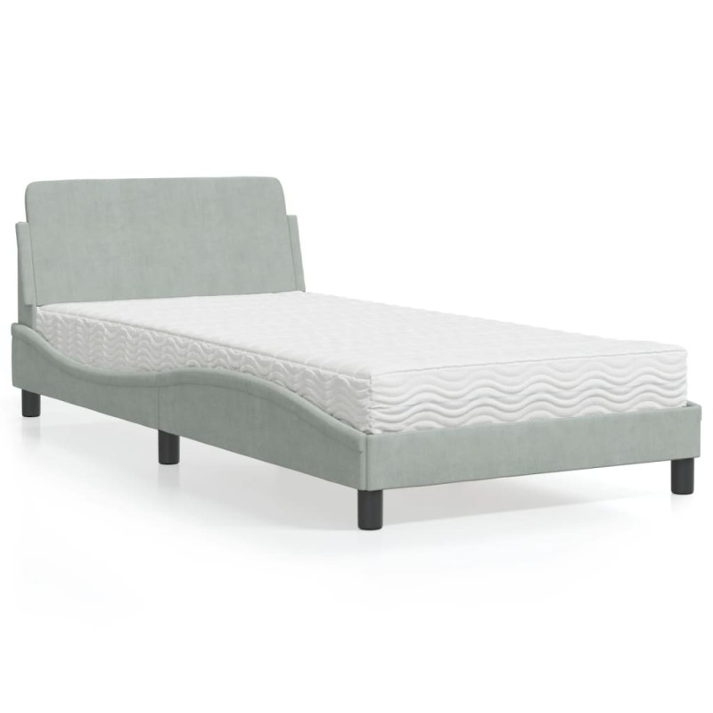 vidaXL Bett mit Matratze Hellgrau 100x200 cm Samt vidaXL Bett mit Matratze Hellgrau 100x200 cm Samt