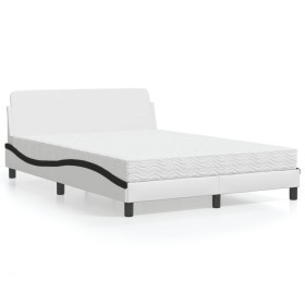 vidaXL Bett mit Matratze Weiß und Schwarz 140x190 cm Kunstleder
