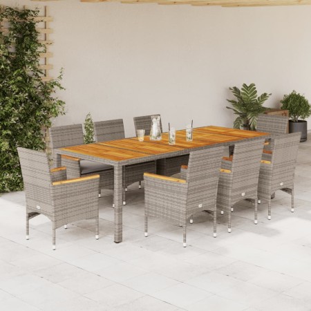 vidaXL 9-tlg. Garten-Essgruppe mit Kissen Grau Poly Rattan Akazie