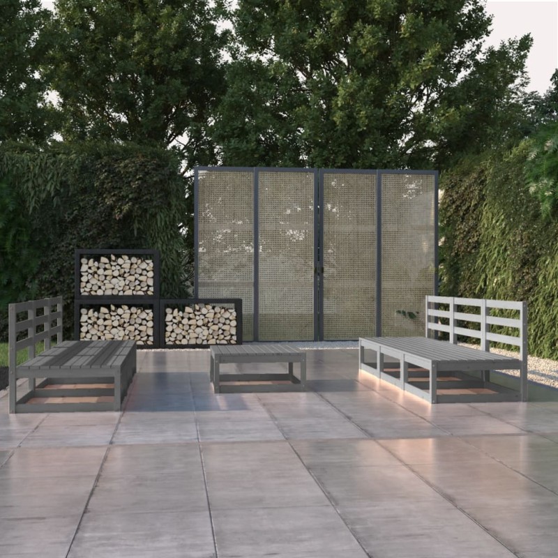 7-tlg. Garten-Lounge-Set Grau Kiefer Massivholz 7-tlg. Garten-Lounge-Set Grau Kiefer Massivholz