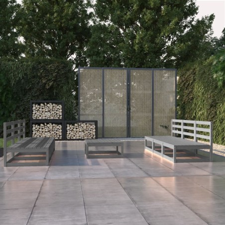 7-tlg. Garten-Lounge-Set Grau Kiefer Massivholz