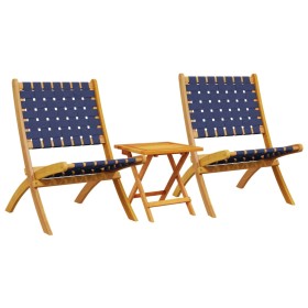 vidaXL Gartenstühle 2 Stk. Klappbar mit Tisch Dunkelblau Massivholz
