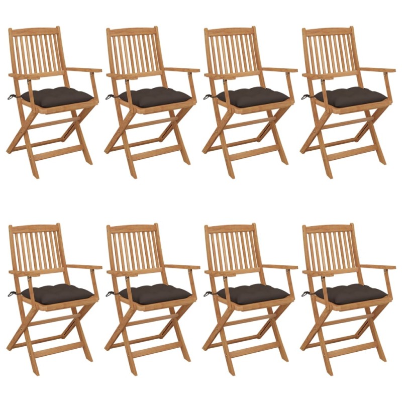 vidaXL Klappbare Gartenstühle 8 Stk. mit Kissen Massivholz Akazie vidaXL Klappbare Gartenstühle 8 Stk. mit Kissen Massivholz Akazie