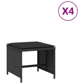 vidaXL Gartenhocker mit Kissen 4 Stk. Schwarz 40x40x35 cm Poly Rattan