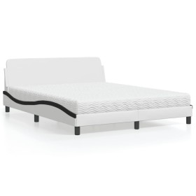vidaXL Bett mit Matratze Weiß und Schwarz 160x200 cm Kunstleder