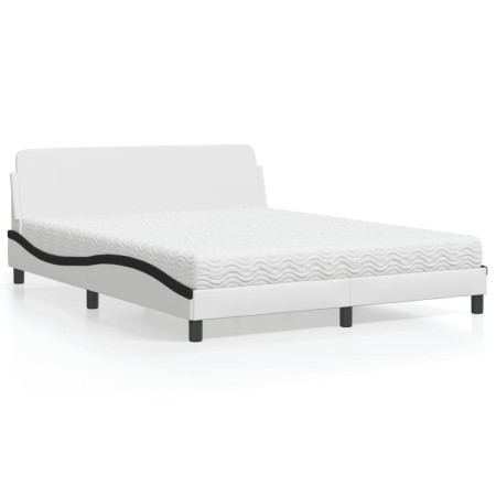 vidaXL Bett mit Matratze Weiß und Schwarz 160x200 cm Kunstleder