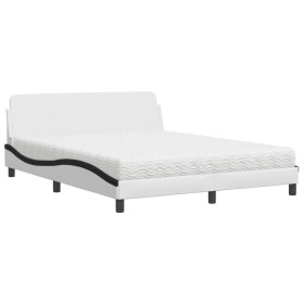 vidaXL Bett mit Matratze Weiß und Schwarz 160x200 cm Kunstleder