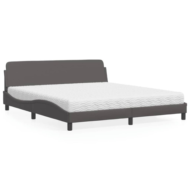 vidaXL Bett mit Matratze Grau 180x200 cm Kunstleder vidaXL Bett mit Matratze Grau 180x200 cm Kunstleder