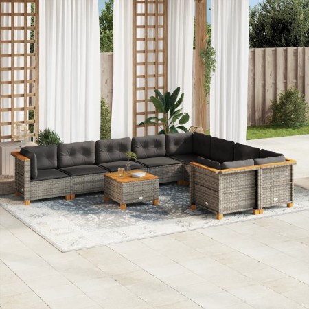 vidaXL 10-tlg. Garten-Sofagarnitur mit Kissen Grau Poly Rattan