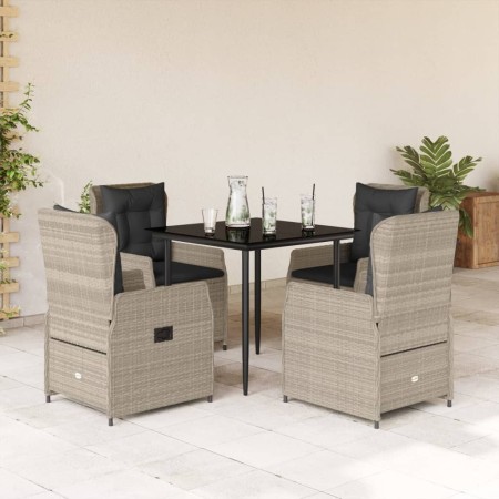 vidaXL 5-tlg. Garten-Essgruppe mit Kissen Hellgrau Poly Rattan