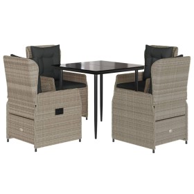 vidaXL 5-tlg. Garten-Essgruppe mit Kissen Hellgrau Poly Rattan