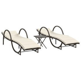 vidaXL Sonnenliegen 2 Stk. mit Tisch Braun Poly Rattan