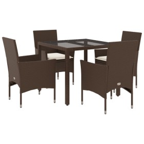 vidaXL 5-tlg. Garten-Essgruppe mit Kissen Braun Poly Rattan Glas