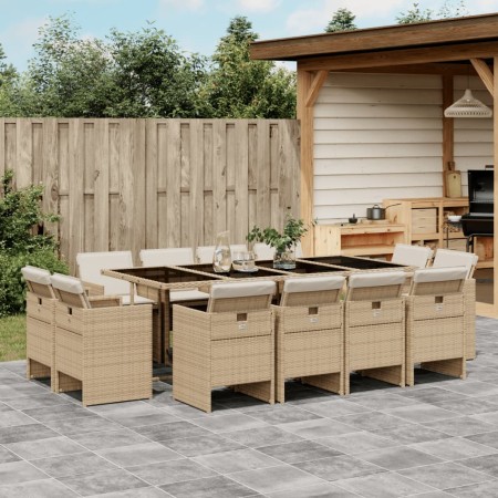 vidaXL 13-tlg. Garten-Essgruppe mit Kissen Beige Poly Rattan