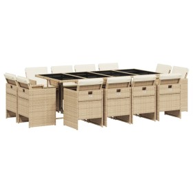 vidaXL 13-tlg. Garten-Essgruppe mit Kissen Beige Poly Rattan