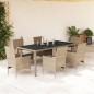 vidaXL 7-tlg. Garten-Essgruppe mit Kissen Beige Poly Rattan und Glas vidaXL 7-tlg. Garten-Essgruppe mit Kissen Beige Poly Rattan und Glas