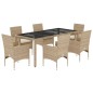vidaXL 7-tlg. Garten-Essgruppe mit Kissen Beige Poly Rattan und Glas vidaXL 7-tlg. Garten-Essgruppe mit Kissen Beige Poly Rattan und Glas