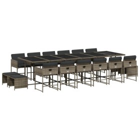 vidaXL 17-tlg. Garten-Essgruppe mit Kissen Grau Poly Rattan
