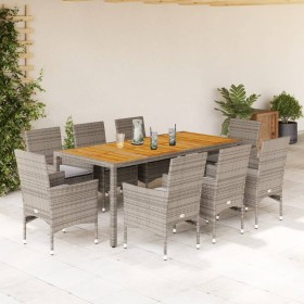 vidaXL 9-tlg. Garten-Essgruppe mit Kissen Grau Poly Rattan Akazie