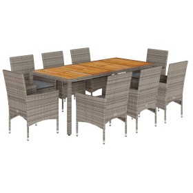vidaXL 9-tlg. Garten-Essgruppe mit Kissen Grau Poly Rattan Akazie