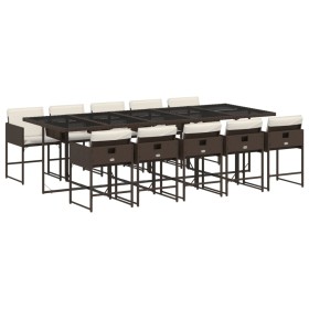vidaXL 11-tlg. Garten-Essgruppe mit Kissen Braun Poly Rattan