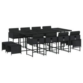 vidaXL 13-tlg. Garten-Essgruppe mit Kissen Schwarz Poly Rattan