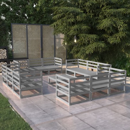 13-tlg. Garten-Lounge-Set Grau Kiefer Massivholz