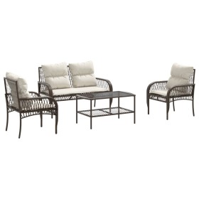 vidaXL 4-tlg. Garten-Sofagarnitur mit Kissen Braun Poly Rattan