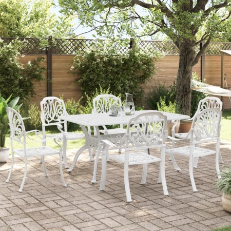 vidaXL 7-tlg. Garten-Essgruppe Weiß Aluminiumguss