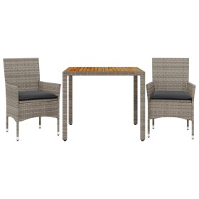 vidaXL 3-tlg. Garten-Essgruppe mit Kissen Grau Poly Rattan Akazie