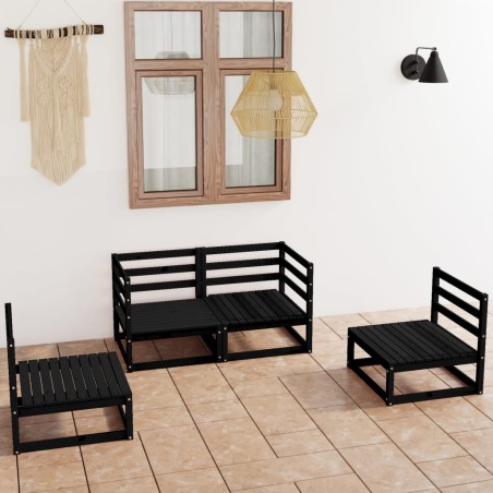 4-tlg. Garten-Lounge-Set Schwarz Massivholz Kiefer