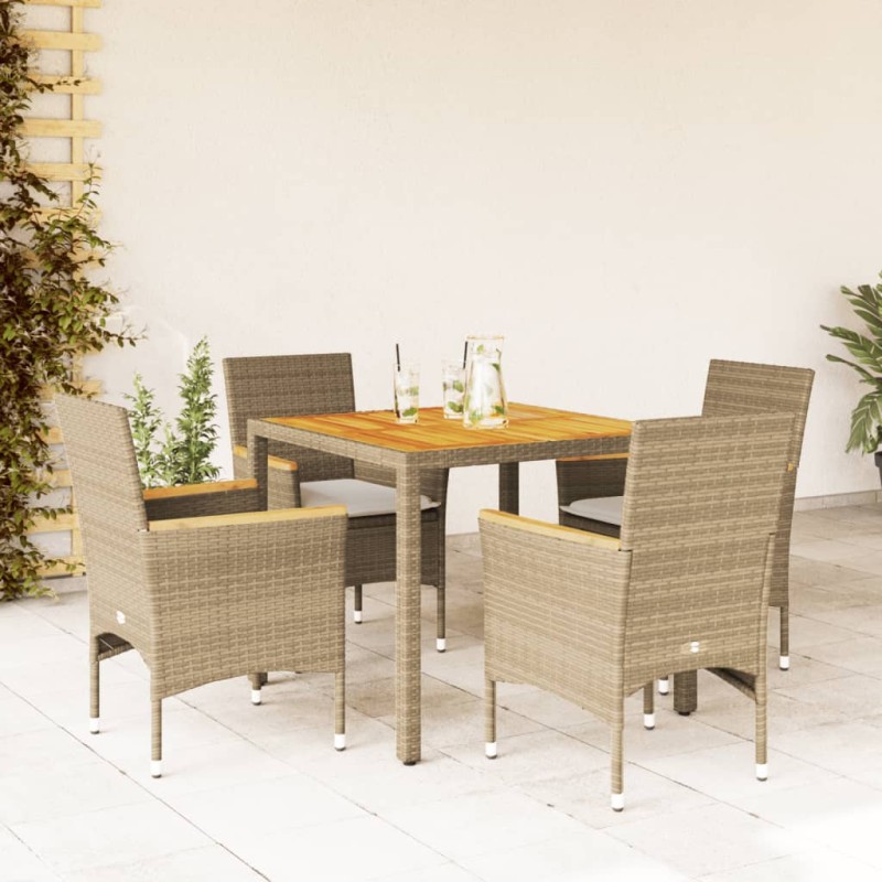 vidaXL 5-tlg. Garten-Essgruppe mit Kissen Beige Poly Rattan Akazie vidaXL 5-tlg. Garten-Essgruppe mit Kissen Beige Poly Rattan Akazie
