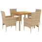 vidaXL 5-tlg. Garten-Essgruppe mit Kissen Beige Poly Rattan Akazie vidaXL 5-tlg. Garten-Essgruppe mit Kissen Beige Poly Rattan Akazie