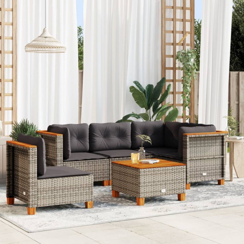 vidaXL 6-tlg. Garten-Sofagarnitur mit Kissen Grau Poly Rattan vidaXL 6-tlg. Garten-Sofagarnitur mit Kissen Grau Poly Rattan