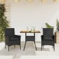 vidaXL 3-tlg. Garten-Essgruppe mit Kissen Schwarz Poly Rattan Akazie vidaXL 3-tlg. Garten-Essgruppe mit Kissen Schwarz Poly Rattan Akazie