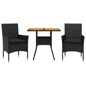 vidaXL 3-tlg. Garten-Essgruppe mit Kissen Schwarz Poly Rattan Akazie