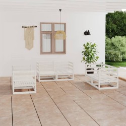 6-tlg. Garten-Lounge-Set Weiß Kiefer Massivholz
