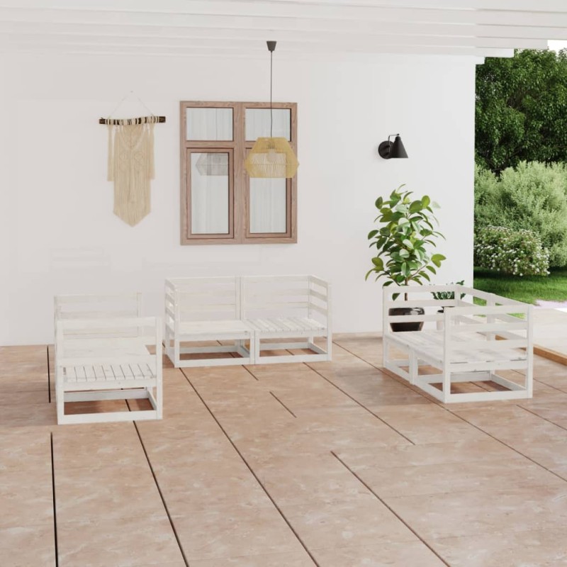 6-tlg. Garten-Lounge-Set Weiß Kiefer Massivholz 6-tlg. Garten-Lounge-Set Weiß Kiefer Massivholz