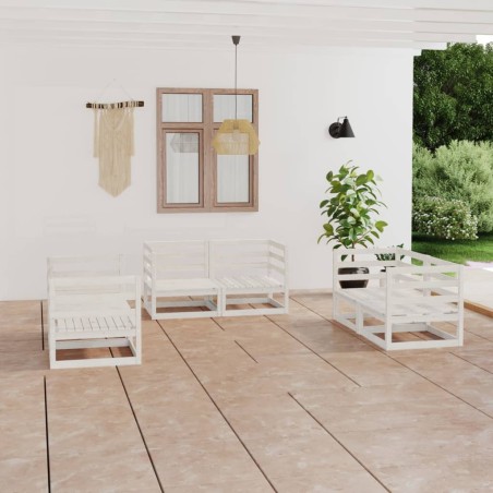 6-tlg. Garten-Lounge-Set Weiß Kiefer Massivholz