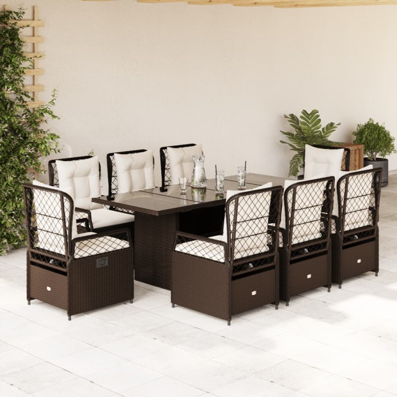 vidaXL 9-tlg. Garten-Essgruppe mit Kissen Braun Poly Rattan vidaXL 9-tlg. Garten-Essgruppe mit Kissen Braun Poly Rattan