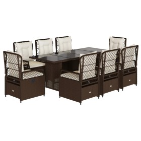 vidaXL 9-tlg. Garten-Essgruppe mit Kissen Braun Poly Rattan