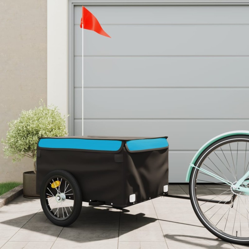 vidaXL Fahrradanhänger Schwarz und Blau 45 kg Eisen vidaXL Fahrradanhänger Schwarz und Blau 45 kg Eisen
