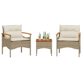 vidaXL 3-tlg. Garten-Sofagarnitur mit Kissen Beige Poly Rattan